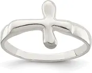 [JewelryWeb] 925 Sterling Silver Solid Polished Horizontal Tiny Freeform Religious Faith Cross Ring Band Style-Ring for Women