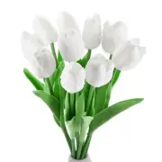 30pcs Tulips Artificial Flowers, Fake Tulip Stems Real Touch (Pure White)