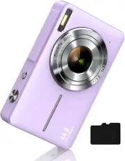 Compact 1080P Kids Digital Camera with 44MP, 16X Zoom, 32GB Memory Card,Purple