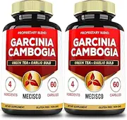 20:1 Garcinia Cambogia Extract for 4-Month Supply - 9550mg Blended with Green Tea, Garlic Bulb & Black Pepper - 2 Packs 60 Caps - Support Body Management, Immune System &