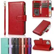 Wallet Case For Iphone 12 Pro Max Zipper Purse With 9 Card Holder Slot Wristlet Stand Flip Leather Cover