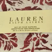 Ralph Lauren Bluff Point Red & Beige Floral Cloth Napkins Cotton Set of 4 20x20