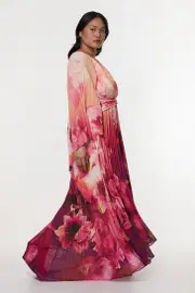 Plus Size Ombre Floral Soft Pleated Woven Maxi With Cape Detail