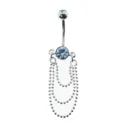 Steel Gem Navel Belly Button Ring Body Piercing w/Dangle-CDD101-BL