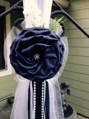 Navy Blue Pew Bows Chair Bows White Wedding Church Aisle decorations Arch decor