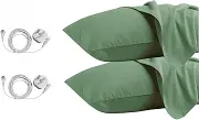 JIUMIWA 2Pcs Grounding Pillowcase with 90% Organic Cotton & 10% Silver Fibres, Queen Size Earthing Pillowslip with 5m Grounded Cord, Reconnect to Earth’s Energy for Deeper Sleep, Green