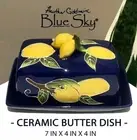 BLUE SKY CLAYWORKS “LEMON LOVE” BLUE Ceramic LARGE Butter Dish NEW