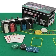 Texas Hold'em Poker Set 200pcs Casino Chips, 36"x24" Game Poker Mat, 2 Decks of Cards, Dealer & Blind Buttons, Chip Rack, Tin Box Complete Poker & Blackjack Game Set for Home or Party