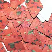 Rectangle Sequin 1.5" Red Poinsettia Flowers Floral Metallic