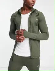 Asos 4505 Icon Muscle Fit Training Gym Top Outfit Hoodie Quick Dry Army Green