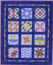 Calendar Quilt Blue Hand Painted Needlepoint Canvas