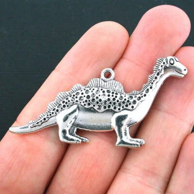 2 Dinosaur Charms Antique Silver Tone Huge Size - SC4093