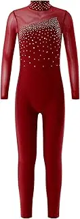 [Yihuimin] Kids Girls Ice Skating Dance Tights Shiny Dimonds Full Body Overall Gymnastics Unitard