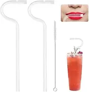 Anti Wrinkle Straw, 3 Pack Reusable Glass Drinking Anti Wrinkle Straw, Lip Straws for No Wrinkles, Side Sideways Straw Wrinkle Free