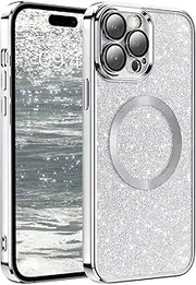 GaoBao iPhone 14 Pro Max Case, Slim Fit Magnetic Case [MagSafe Compatible], Luxury Sparkle Full Body Protective Phone Case Cover for iPhone 14 Pro Max 6.7'', Silver Glitter