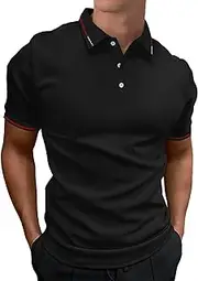 [HMIYA] Men's Polo Shirt Contrast Short Sleeve Polo Shirt Male Polo Classic