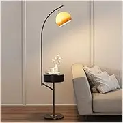 Modern Adjustable Floor Lamp with Coffee Table, Modern Standing Lamp with Wireless Charger and USB Charging Ports, Creative Floor Lamp for Living Room Bedroom Office Standing Light(Black)
