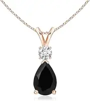 [Angara] Natural Black Onyx Teardrop Pendant Necklace with Diamond in Sterling Silver/14ct Solid Gold for Women | Jewellery for Her