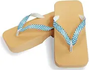 Hajime(一歩) [One Step] [Hajime] Geta Geta Clogs, Soft and Water Resistant, Made of Sponge, 10.6 inches (27 cm), BE/Checkered x Sky Blue, Checkered x Sky Blue (Strawberry Pine x Sky Blue/27), Strawberry × Sky