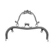 Metal Purse Frame,7.9" Retro Arch Kiss Lock Clasp Frame Embossed,Grey