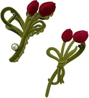 2pcs Tulip Flower Hair Claws Clips,Red Rose Hair Claws,Tulip Metal Cute Claw Clip Flocking pearl tulip grasping clip (Green, One size)