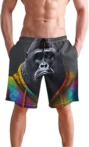 [XYMZR] Men's Swim Trunks Black Gorilla Colorful Quick-Dry Bathing Suit Swimming Board Shorts S