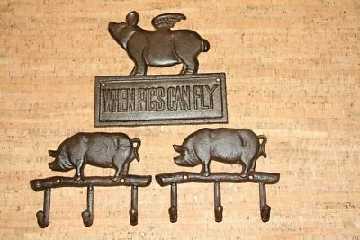 Hog Design Wall Hook Racks, Rustic Cast Iron