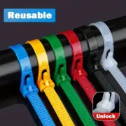 100 Reusable Cable Ties, Cable Lock Loop Nylon Ties Removable, Recyclable, Mixed