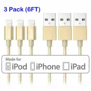 3X Lightning Cable 6Ft Apple MFi Certified for iPhone 11/11 Pro Max/X/XS Gold