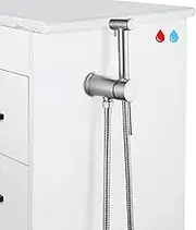 KWOCI Brushed Nickel Handheld Bidet Warm Water Sprayer Mounted on The Bathroom Vanity for Toilet,Hand Held Stainless Steel Hot and Cold Bidet Sprayer for Pet Bathing