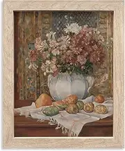 Pierre-Auguste Renoir Still Life with Flowers and Prickly Pears Canvas Art Print | Impressionist Floral Painting | Handmade Wood Frame | Vintage Home Decor | Ready-to-Hang (8"x10" FRAME)
