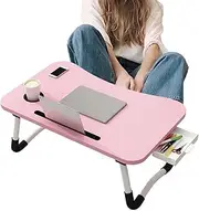 Rissunkv Laptop Bed Desk - Folding Bed Table with Cup Holder and Tablet Slot,Breakfast Tray with Storage Drawer, Laptop Stand for Working, Reading, Writing, Drawing