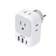 Type E F Plug Adapter, Germany France Power Adapter with 3 USB white-grey