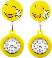 [WRITWAA] 2pcs Nurse Watch Retro Pocket Watch Clip for Nurses Paramedic Clip Watch Pink Nursing Fob for Nurses Clip Retro Watch Women Ladies Cute Zinc Iron Alloy Yellow