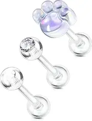 [OUFER Body Piercing] 3PCS Cartilage Helix Tragus Stud Earrings 16G Tragus Bars Retainer Piercing Jewelry Acrylic Helix Piercing Stud Sets