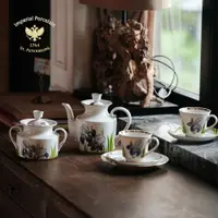 在飛比找ETMall東森購物網優惠-俄羅斯皇家瓷器Lomonosov紫色鳶尾花咖啡紅茶杯糖罐壺套