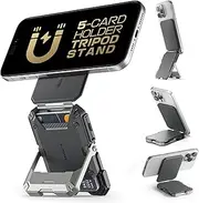 SUPCASE Magnetic Wallet with Stand Compatible with MagSafe, [Hold 5 Cards] [Adjustable Stand] [RFID Blocking] Tripod Phone Stand Magnetic Credit Card Holder for iPhone 16/15/14/13/12 Series, (Silver)