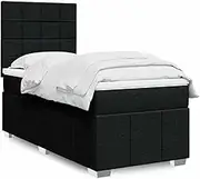 vidaXL Box Spring Bed - King Single Bedstead with Pocket Spring Mattress & Adjustable Headboard, Black Fabric Bed with LED Lights