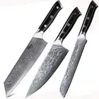 3Pcs TURWHO Kiritsuke Chef Knife Japanese VG10 Damascus Steel Bread Knife Set