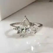 Unique 3Ct Pear Shaped Cut Moissanite Bridal Engagement Ring 14K White Gold