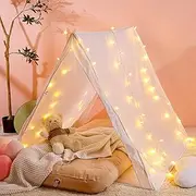 Wowangce 3 Pcs Sleepover Tent Set Includes Teepee Tent Inflatable Airbed Star String Lights, Kids Travel Bed Inflatable for Kids Girls Boys Indoor Outdoor