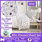 4PCS 2000TC 100% Cotton Sheet Set Flat Fitted Flannelette Feeling Sheet King AU