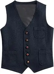 [HEYDHSDC] Men'S Business Silver Vest Jacket Slim Fit Prom Wool Blazer Double Breasted Waistcoat For Party Wedding Navy Xs