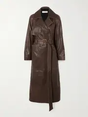 [Nour Hammour] Nour Hammour - Valetta Double-breasted Belted Leather Trench Coat - Dark brown - FR 38 FR 38 Brown