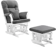 Angel Line Monterey Glider & Ottoman, White Finish - Dark Grey Cushion