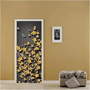 Door Stickers Self-Adhesive Chinese Flower Art Door Sticker Home Decoration Door Cover Wall Sticker Mural Entrance Poster(90x200cm)