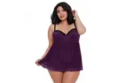 Dreamgirl Plus-size Stretch Mesh And Lace Babydoll With Underwire Push-up Cups, G-string, And Lace O
