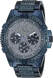 [GUESS] Stainless Steel Gold-Tone Crystal Embellished Bracelet Watch, Blue/Blue/Blue, NS, FRONTIER