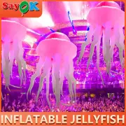 Inflatable Hanging Jellyfish LED Decoration Glowing in Dark W/16 Colors Party