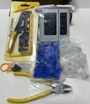 RJ45 Modular Plug Crimp Tool Set With Cable Tester Plugs MORE NEW